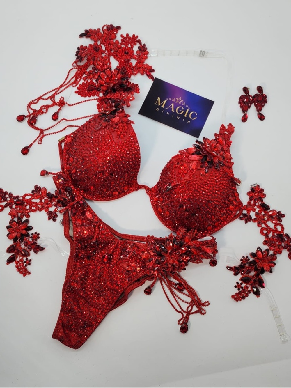 WBFF- Red Embellished Two-Piece Bikini Set